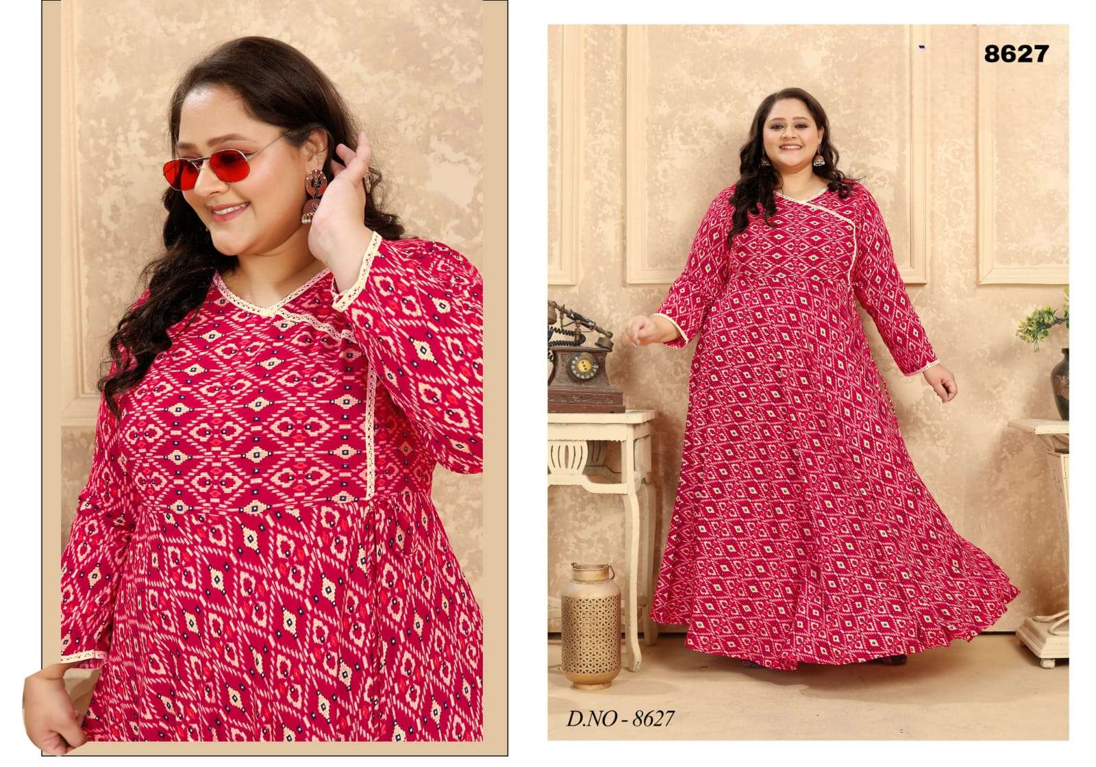 PLUS SIZE VOL 2 PREMIUM RAYON EXPORT QUALITY LONG  KURTI BY S3FOREVER BRAND 8627 C